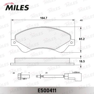 Колодки тормозные передние (с датчиком) (Смесь CERAMIC серия PRO) FORD TRANSIT 0 E500411 MILES