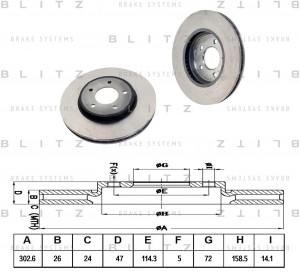 Диск тормозной передний вентилируемый FORD Maverick 00-MAZDA Tribute 00- BS0384 BS0384 BLITZ