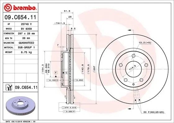 Диск тормозной 09.C654.11 09.C654.11 BREMBO
