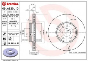 Диск тормозной передний AUDI A4 (B8/B9) 09.A820.11 09.A820.11 BREMBO