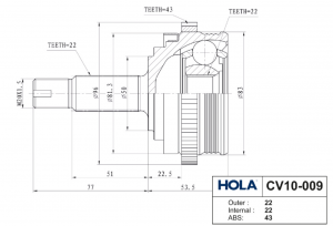 ШРУС наружный ВАЗ-1118,2170 под АБС HOLA CV10-009 HOLA