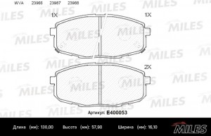Колодки тормозные HYUNDAI Creta (17-),i30 KIA Ceed (07-) передние (4шт.) MILES E400053 MILES