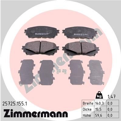 колодки дисковые !перед. 140x60x16 \ Mazda 6 2.0/2.2D 12> 257251551 ZIMMERMANN