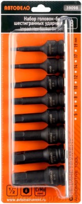 Набор головок ударных ( 8 предметов) "АвтоDело" (1/2", внешний HEX 5-19 мм, L-78 39098 AVTO DELO