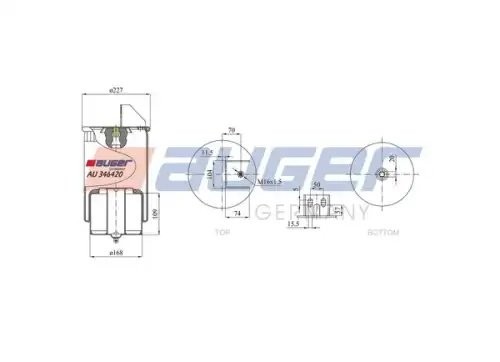 пневмопод. со стаканом! 1отв.M16x1.5 смещ.70,поршень сталь H150VOLVO FM10/12/FH1 AU346420K AUGER