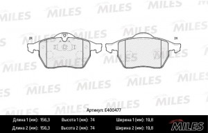 Колодки тормозные передние (Смесь Low-Metallic) OPEL ASTRA G 2.0/VECTRA B/ZAFIRA E400477 MILES