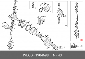 р/к шкворней !(мр) на сторону с подш 43x53x227 \Iveco Stralis EUROCARGO/TECH/STA 1904698 IVECO