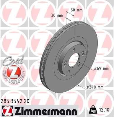 диск тормозной !перед. 340x30/50-5x114 \ Hyundai Santa Fe 2.0-2.5 18> ,KIA Soren 285354220 ZIMMERMANN