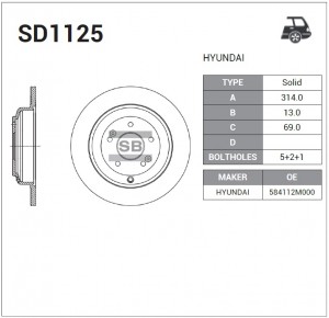 Диск тормозной задний HYUNDAI GENESIS 08- SD1125 SD1125 SANGSIN