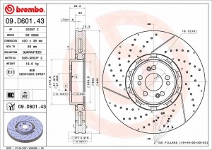 Диск тормозной MERCEDES GLE (V167) передний (1шт.) BREMBO 09D60143 BREMBO