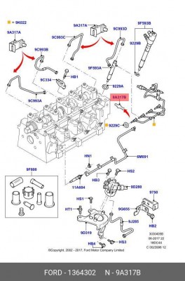 фиксатор топливной трубки на форсунке!\ Ford Diesel 1.8 DW10TD DV4 1 364 302 FORD