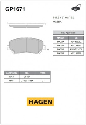 колодки дисковые передние! HAGEN\ Mazda CX-5 2.0/2.0D 11> GP1671 HAGEN