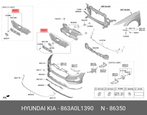 Решетка радиатора HYUNDAI Sanata (19-) OE 863A0L1390 HYUNDAI KIA