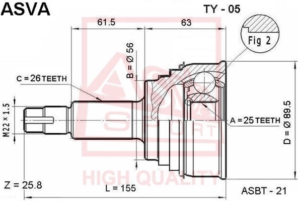 ШРУС НАРУЖНЫЙ 25x56x26 (10216022/041212/0030007/11, Китай) TY-05 ASVA