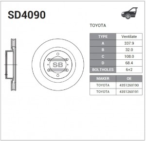 Диск тормозной TOYOTA Land Cruiser Prado (J150) (10-) передний (1шт.) SANGSIN SD4090 SANGSIN