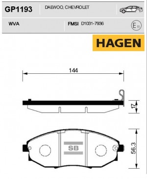 Колодки тормозные CHEVROLET Epica передние (4шт.) HAGEN SANGSIN GP1193 SANGSIN