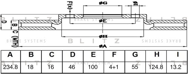 диск тормозной передний! 235x18\ Mazda 323 1.3 96-98 BS0627 BLITZ