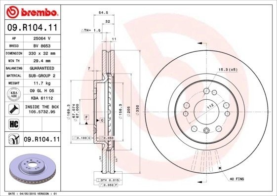 Диск тормозной 09.R104.11 09.R104.11 BREMBO