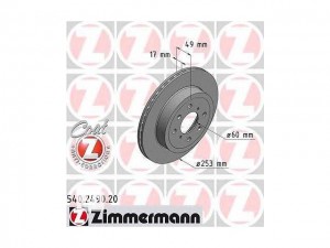 Диск тормозной HYUNDAI Solaris (10-) KIA Rio (11-) задний (1шт.) ZIMMERMANN 320381020 ZIMMERMANN