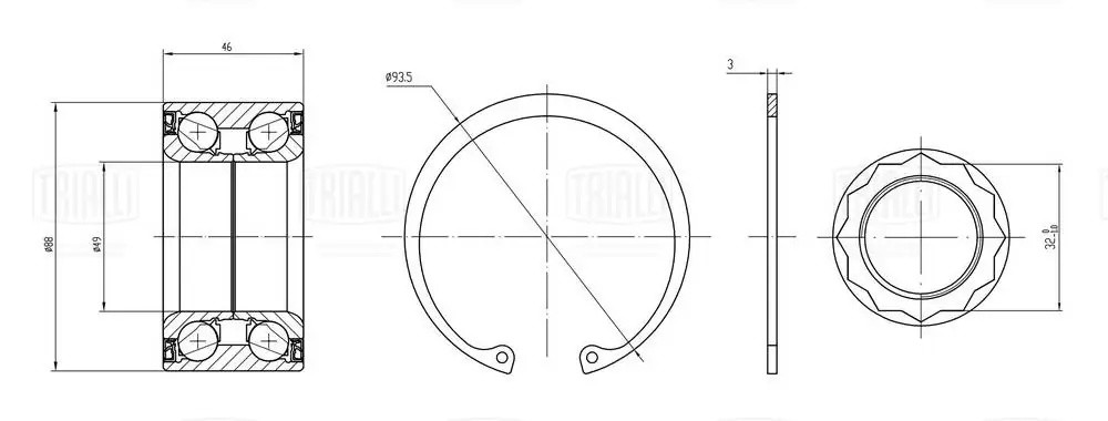 Подшипник ступицы Mercedes S W140 (91-) задн. (кмпл: подшип./гайка/кольцо) (CS 1 CS1583 TRIALLI