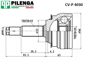 Шрус наружный 8V NEXIA, LANOS CV-P4030K CVP4030K PILENGA