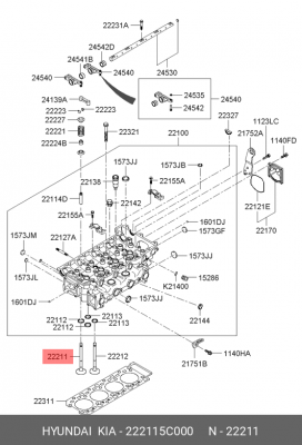 Клапан впускной HYUNDAI HD65,78,120,БОГДАН дв.D4GA,D6GA OE 222115C000 HYUNDAI KIA
