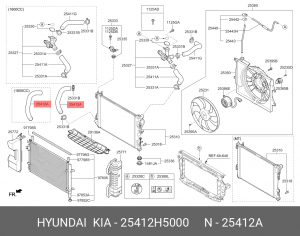 Патрубок HYUNDAI Solaris (17-) радиатора нижний OE 25412H5000 HYUNDAI KIA