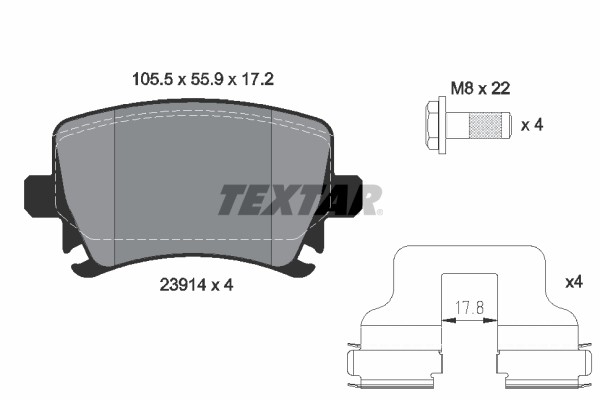 Колодки тормозные VW Golf,Touran AUDI A3,A6 SKODA Octavia задние (4шт.) TEXTAR 2391401 TEXTAR