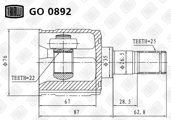 ШРУС внутренний Hyundai Getz 02- 1.3/1.4/1.6 AT GO0892 GO 0892 TRIALLI