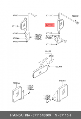 Зеркало боковое HYUNDAI H100 OE 871164B800 HYUNDAI KIA