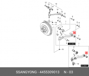 Сайлентблок SSANGYONG Actyon (06-),Kyron (05-) рычага переднего нижнего задний O 4455309013 SSANG YONG