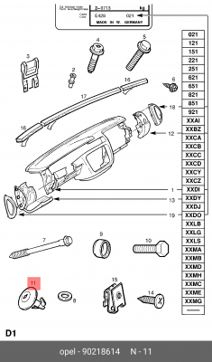 Клипса OPEL Astra F (92-98) крепления деталей автомобиля OE 90218614 GENERAL MOTORS