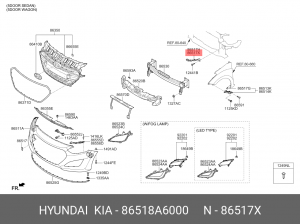Hyundai/Kia,Кронштейн бампера передний Rh I30 86518-A6000 86518A6000 MOBIS