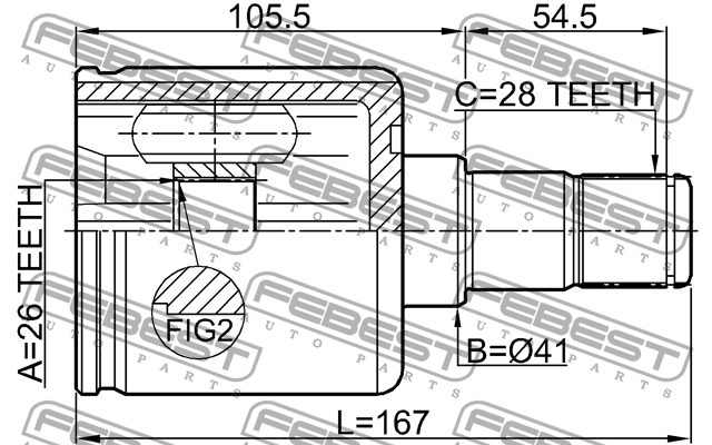 ШРУС внутренний правый 26X41X28 KIA CEED 2006-2012 2211-CEED 2211-CEED FEBEST