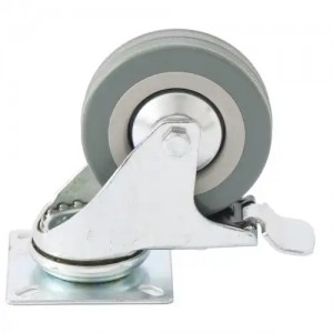 Колесо для тележки d=75мм 50кг платф. поворотное с тормозом резина серый СИБРТЕХ 68720 SIBRTEC