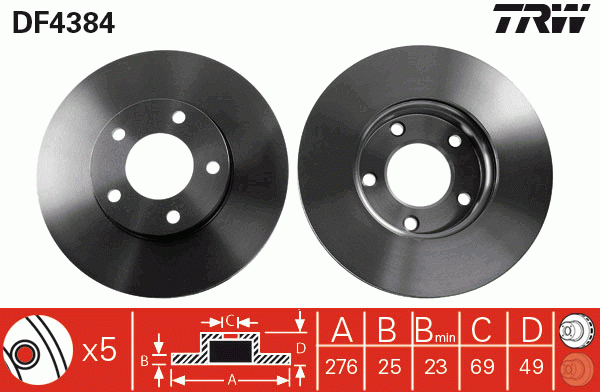 Диск тормозной передний MAZDA 3 (BK, BL) DF4384 DF4384 TRW