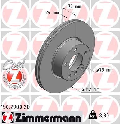 диск тормозной !перед. 312x24/73-5x120 \ BMW E90 2.0i/2.5xi/3.0xi 05>/E91 2.0i/2 150.2900.20 ZIMMERMANN
