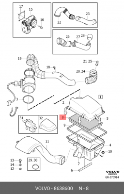 фильтр воздушный!\ Volvo XC90 2.5T/2.4D 02> 8638600 VOLVO