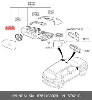 Элемент зеркальный HYUNDAI Solaris (17-) левый OE 87611G3020 HYUNDAI KIA