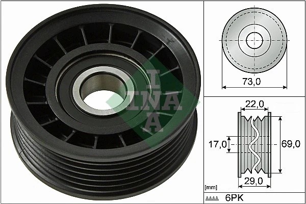 Ролик обводной FORD FOCUS II 1.8/2.0, III 1.6, VOLVO S40 II 1.8/2.0 532064910 532 0649 10 INA