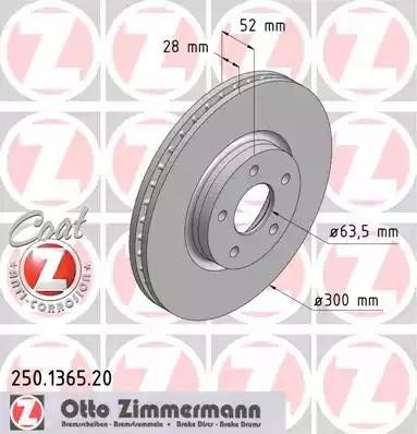 диск тормозной !перед. 300x28/52-5x108 \ Ford Galaxy/S-Max 1.8D-2.5, Volvo S60/S 250.1365.20 ZIMMERMANN