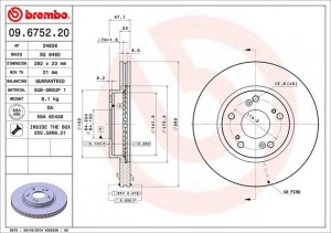 Диск тормозной 09.6752.20 09.6752.20 BREMBO