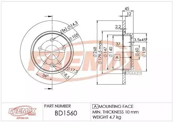 диск тормозной задний!\ Opel Astra/Mokka 1.3D/1.4/1.6/1.8/1.7D/2.0D 09> BD1560 FREMAX