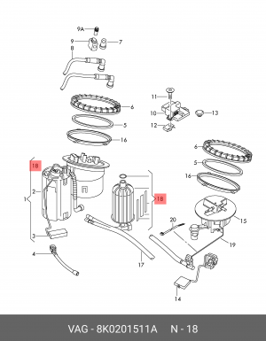Фильтр топливный AUDI A4,A5 (08-) (TFSI) ОЕ 8K0 201 511 A VAG