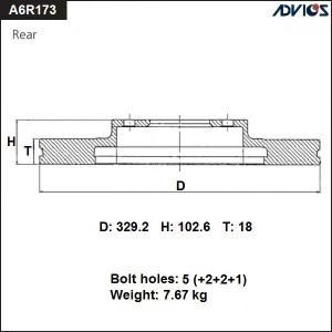 Диск тормозной зад. ADVICS A6R173B A6R173B ADVICS