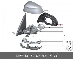 корпус зеркала левого!\ BMW F25/F/15 10> 51 16 7 327 912 BMW