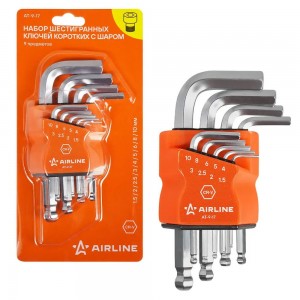 Набор шестигранных ключей коротких инбус с шаром 9 предметов (1.5,2,2.5,3,4,5,6, AT917 AIRLINE