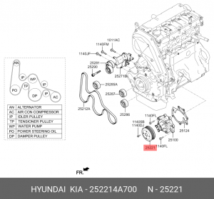 Шкив HYUNDAI Starex H-1 (07-) насоса водяного OE 252214A700 HYUNDAI KIA