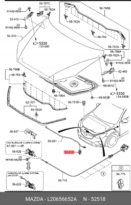Фиксатор MAZDA CX-5 (11-) упора капота OE L206-56-652A MAZDA
