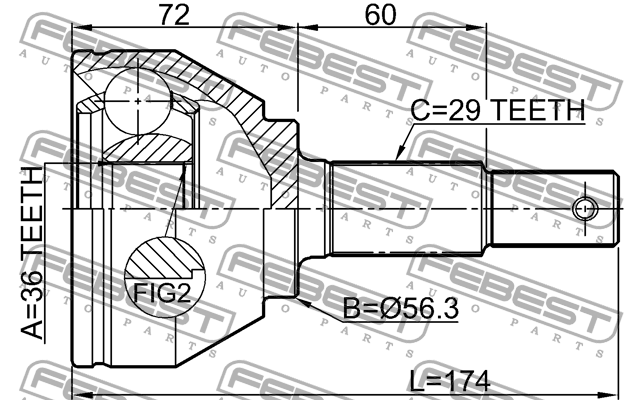 ШРУС наружный 36x56x29 0210-T31M9 0210-T31M9 FEBEST